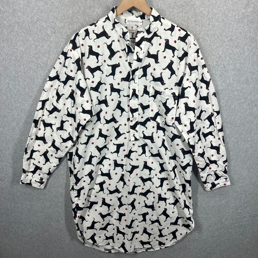 Vintage‎ Embassy Dog Print Shirt Dress Women S White Black Labrador Cotton USA